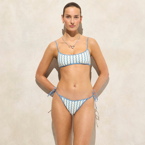 Scoopneck bikini top in floral-stripe print