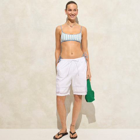 Scoopneck bikini top in floral-stripe print