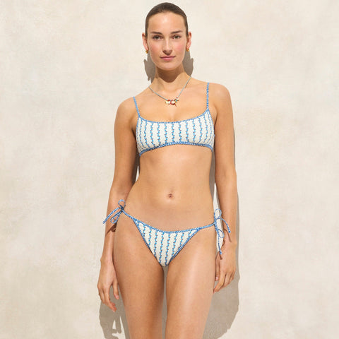 String bikini bottom in floral-stripe print