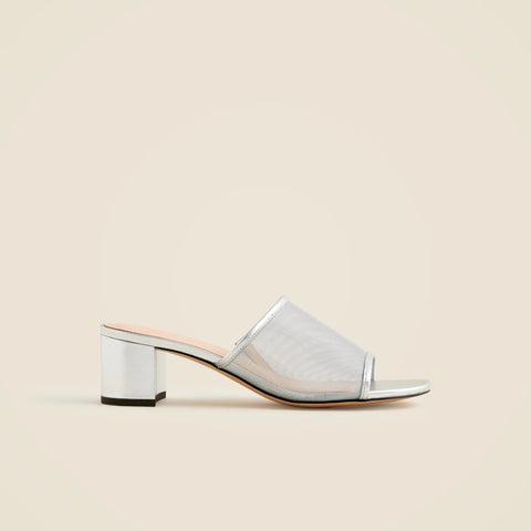 Mule block-heel sandals in metallic mesh