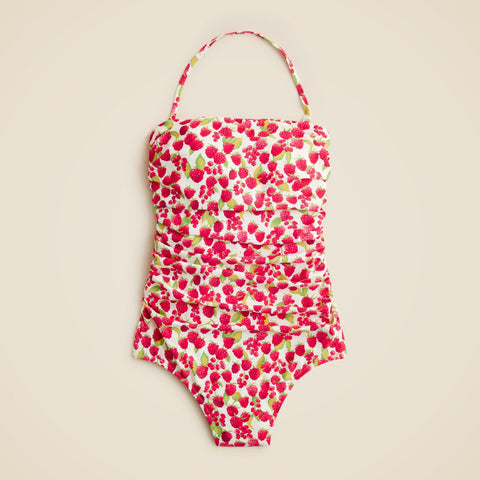 Gemma ruched bandeau one-piece swimsuit in raspberry print