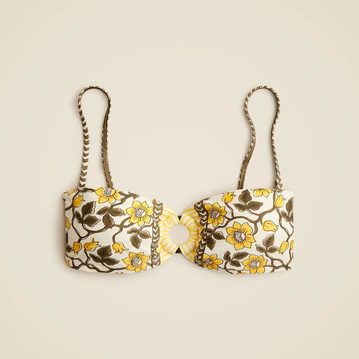 O-ring bandeau bikini top in daffodil daze block print