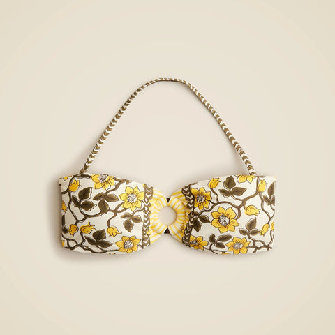 O-ring bandeau bikini top in daffodil daze block print
