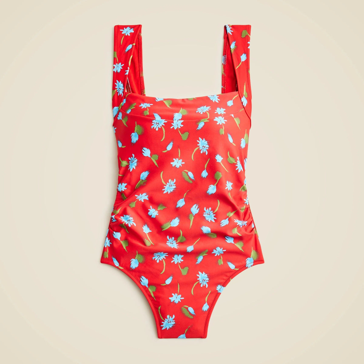 Nia ruched squareneck one-piece in brushed daisy print