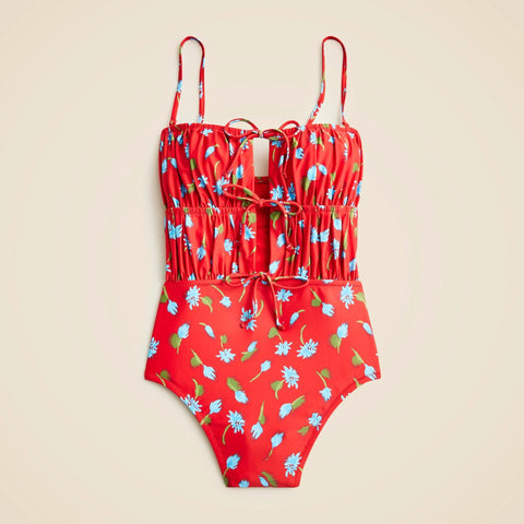 Ruched cutout one-piece in brushed daisy print