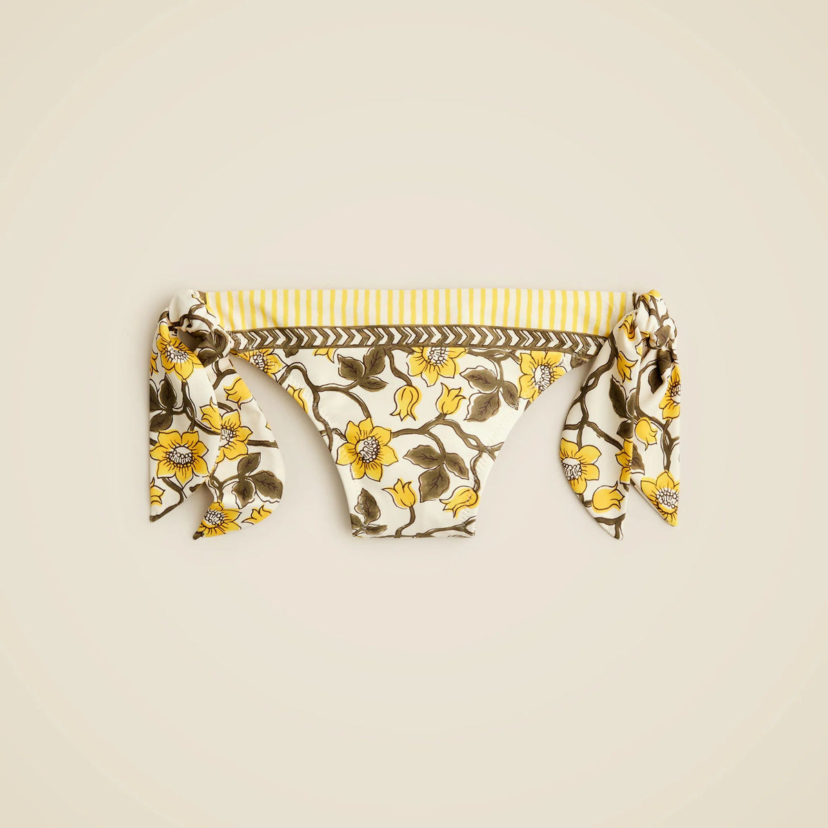 Side-tie string bikini bottom in daffodil daze block print