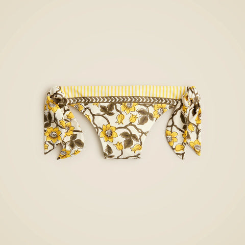 Side-tie string bikini bottom in daffodil daze block print