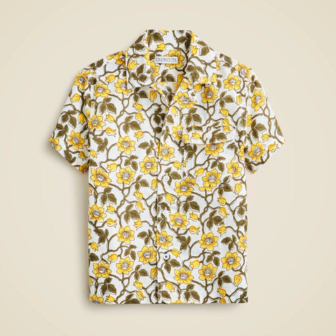 Kids' short-sleeve camp shirt in linen-cotton blend