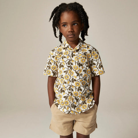 Kids' short-sleeve camp shirt in linen-cotton blend