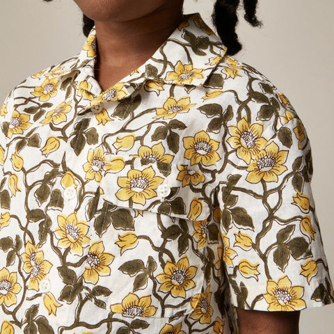 Kids' short-sleeve camp shirt in linen-cotton blend