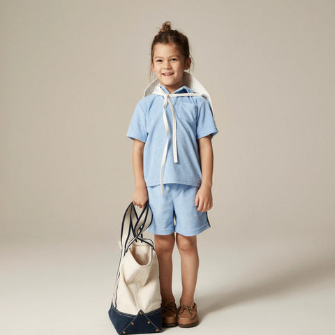 Kids' short-sleeve johnny-collar shirt in towel terry