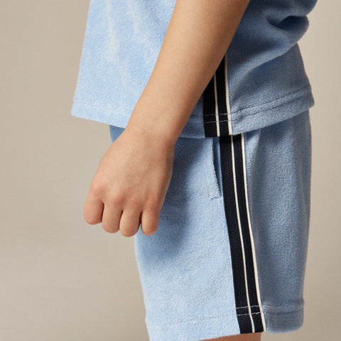 Kids' short-sleeve johnny-collar shirt in towel terry