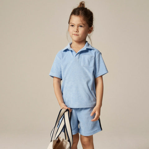 Kids' short-sleeve johnny-collar shirt in towel terry