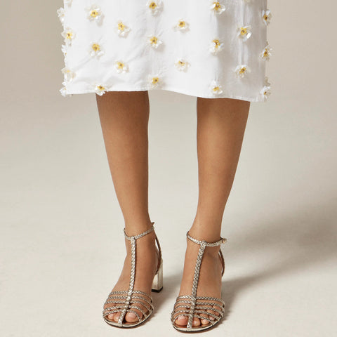 Shay braided-strap block-heel sandals in metallic leather