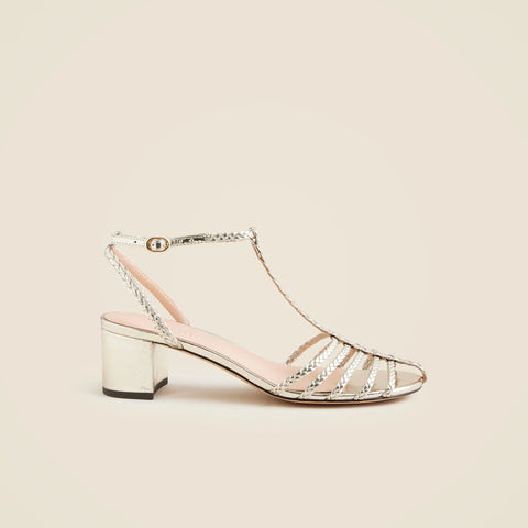 Shay braided-strap block-heel sandals in metallic leather