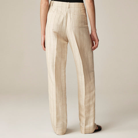 Wide-leg trouser in striped linen blend