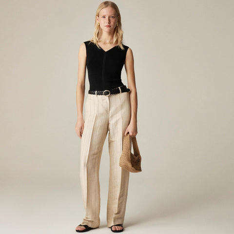Wide-leg trouser in striped linen blend
