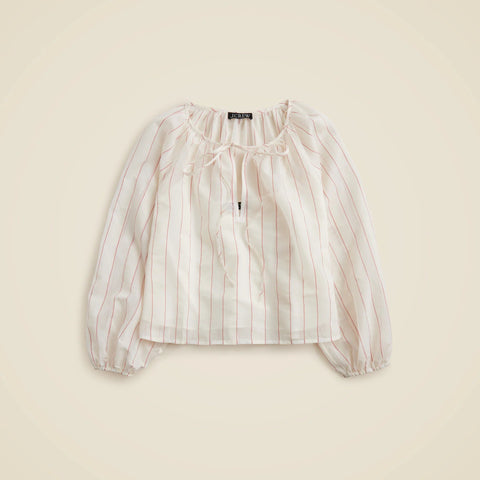 Tie-front popover top in dobby satin
