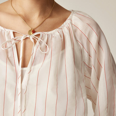 Tie-front popover top in dobby satin
