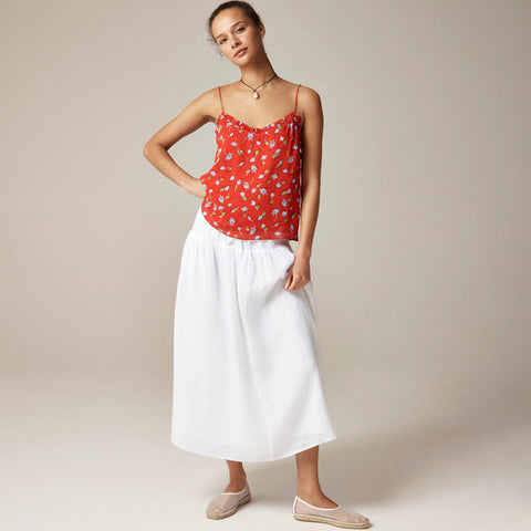 Ruffle-trim camisole in brushed daisy-print chiffon