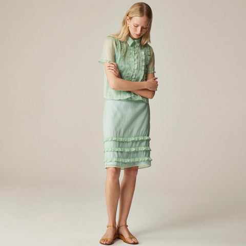 Sheer ruffle-trim button-up top