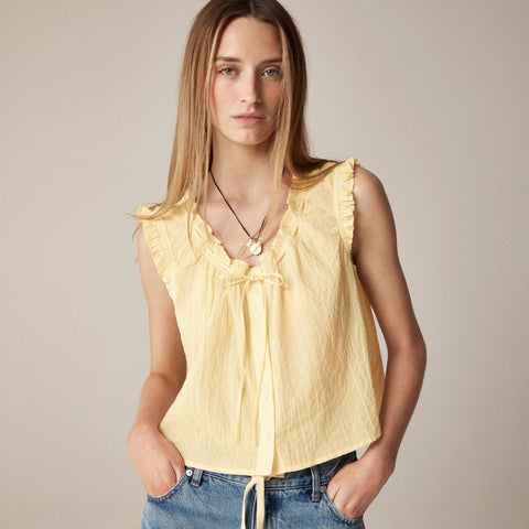 Ruffle-trim button-up top