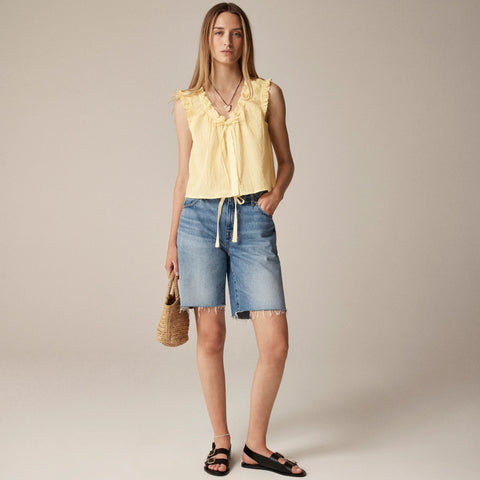 Ruffle-trim button-up top