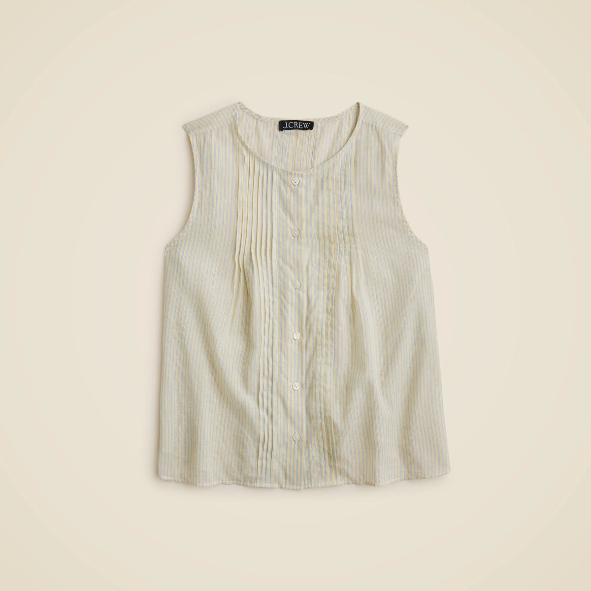 Pintuck button-up shell top in striped cotton voile