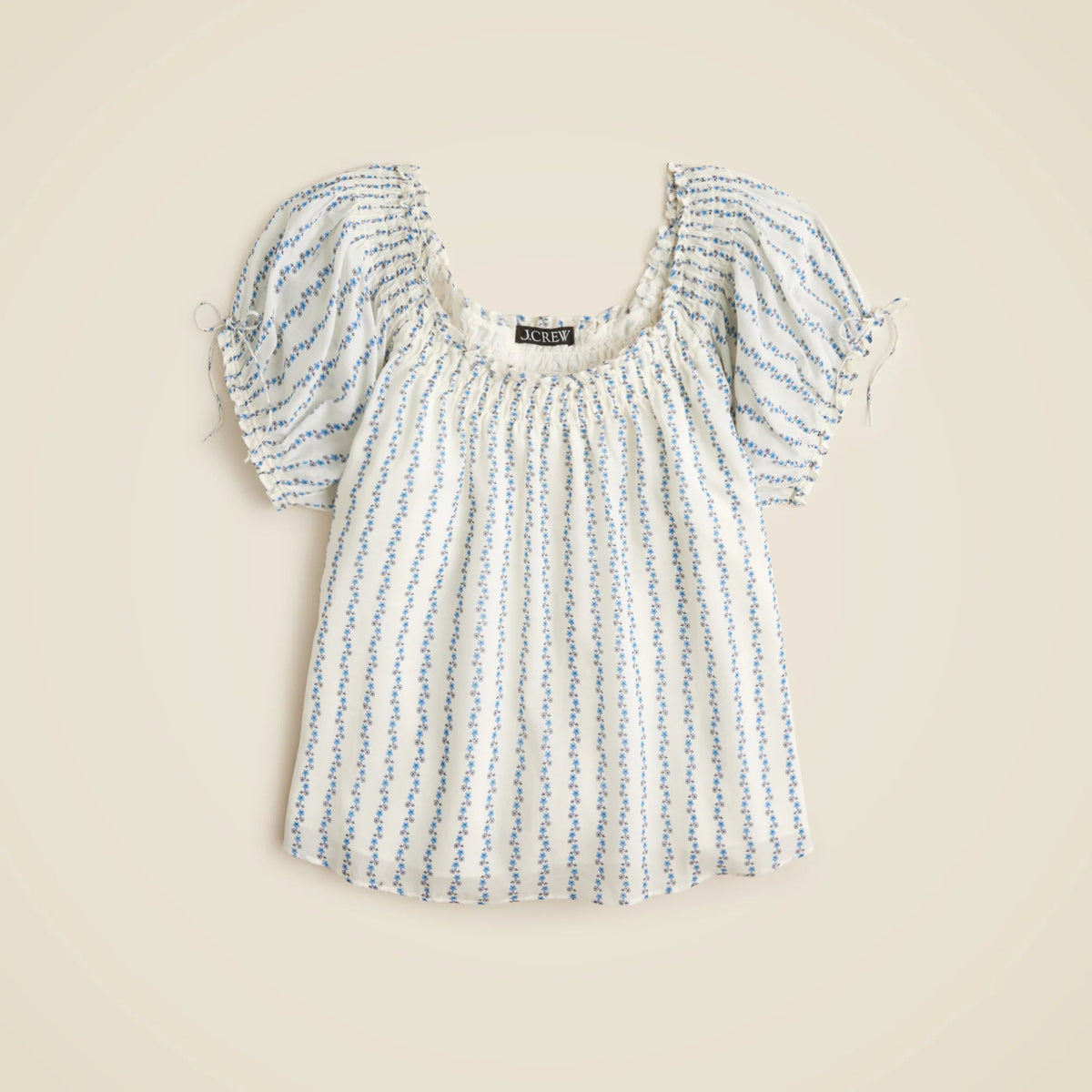 Smocked ruffle-trim top in blue daisy print