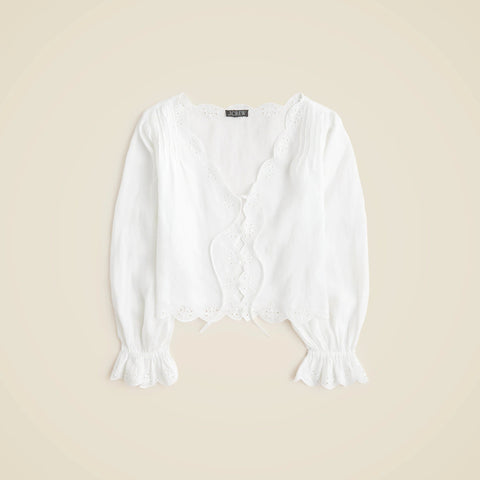 Scallop-trim tie-front top in ramie