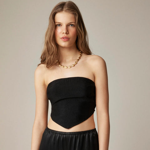 Tie-back tube top in textured satin