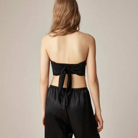 Tie-back tube top in textured satin