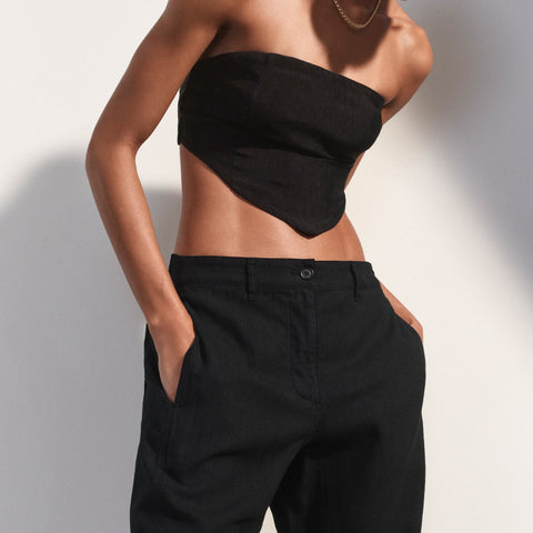 Tie-back tube top in textured satin
