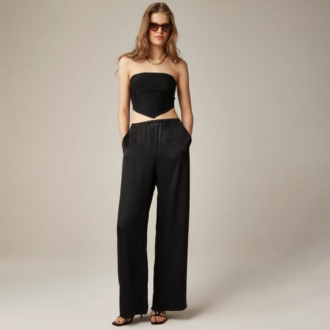 Tie-back tube top in textured satin