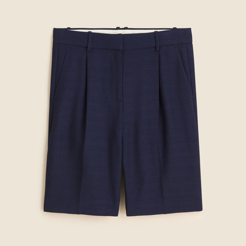 Pleated trouser short in luster canvas