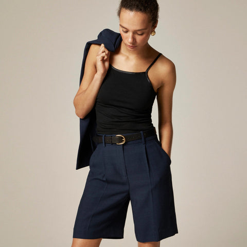 Pleated trouser short in luster canvas