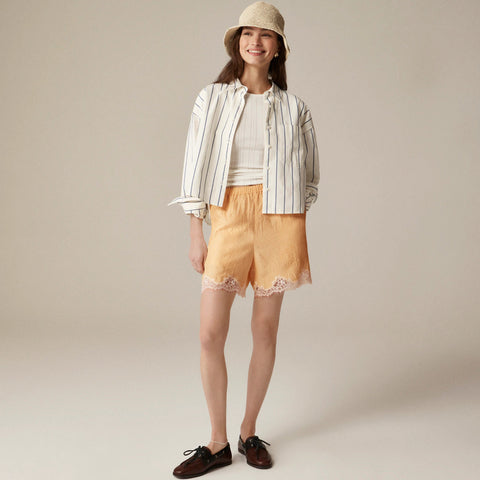 5" Stratus lace-trim short in textured satin