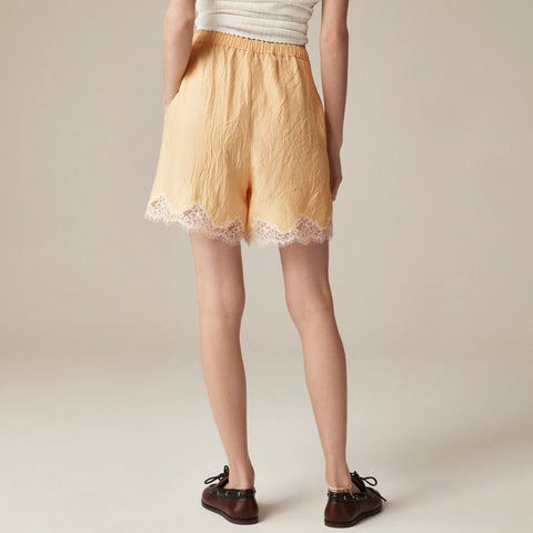 5" Stratus lace-trim short in textured satin