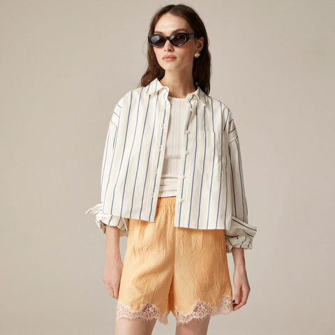 5" Stratus lace-trim short in textured satin