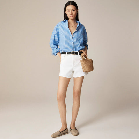 High-rise white denim short