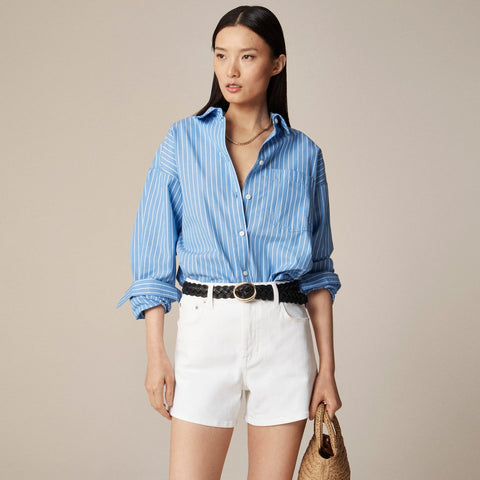 High-rise white denim short