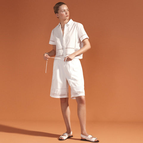 Soleil eyelet-trim short