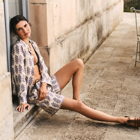 Stratus short in blooming lilac block print