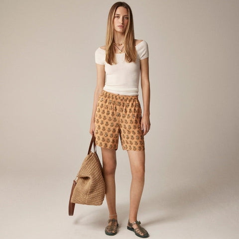 Stratus embellished short in tonal tulip block print