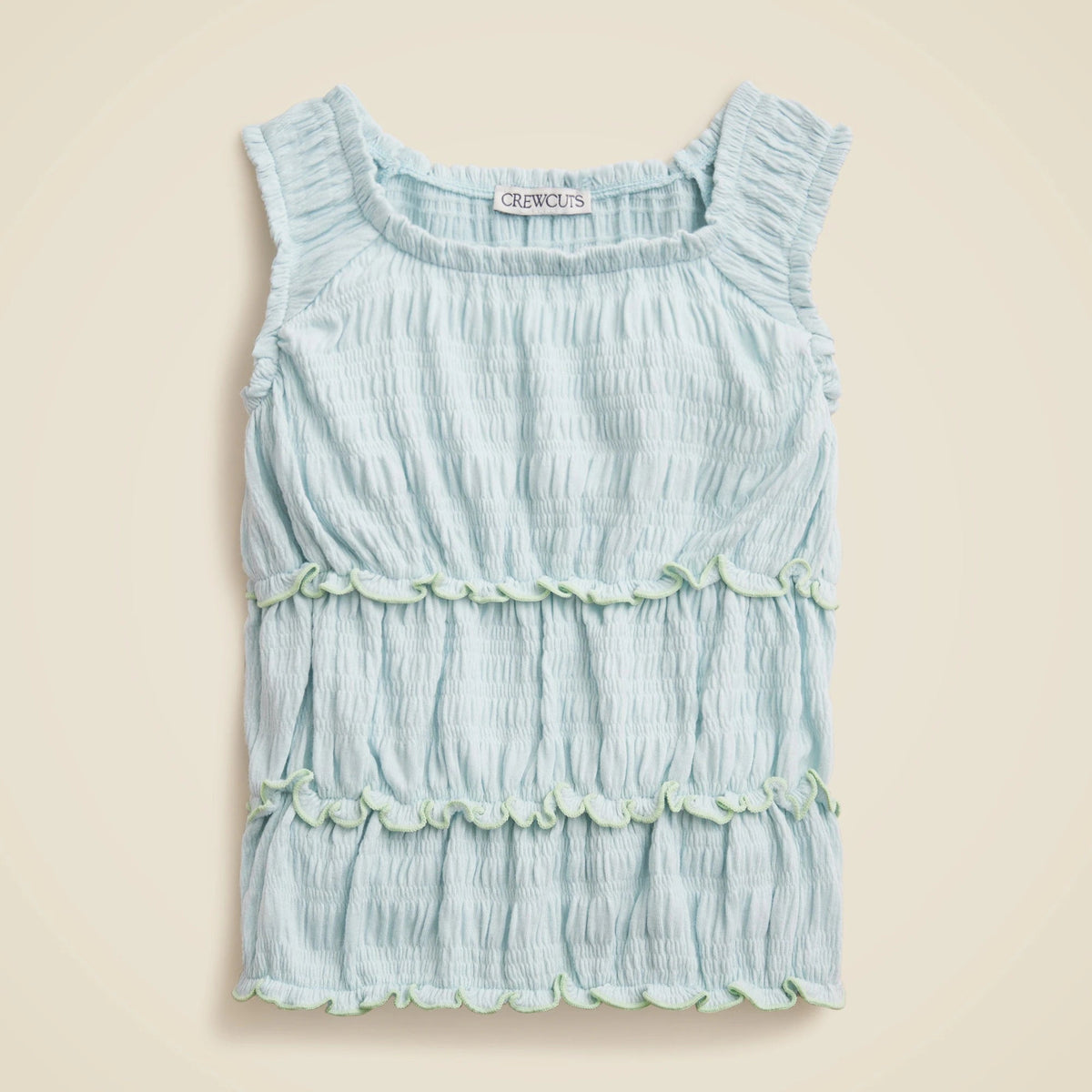 Girls' smocked lettuce-edge tank top in crinkled jersey