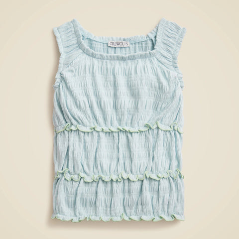 Girls' smocked lettuce-edge tank top in crinkled jersey