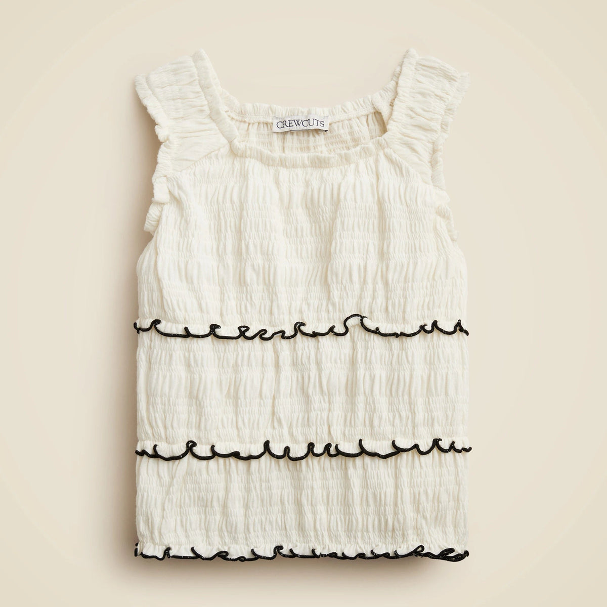 Girls' smocked lettuce-edge tank top in crinkled jersey