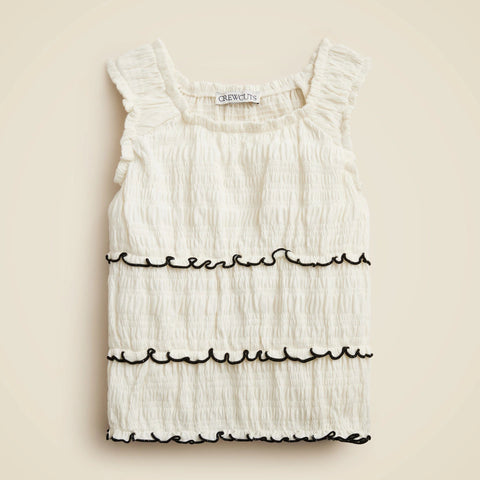 Girls' smocked lettuce-edge tank top in crinkled jersey