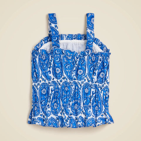 Girls' smocked ruffle-trim tank top in paisley