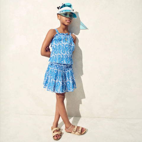 Girls' smocked ruffle-trim tank top in paisley